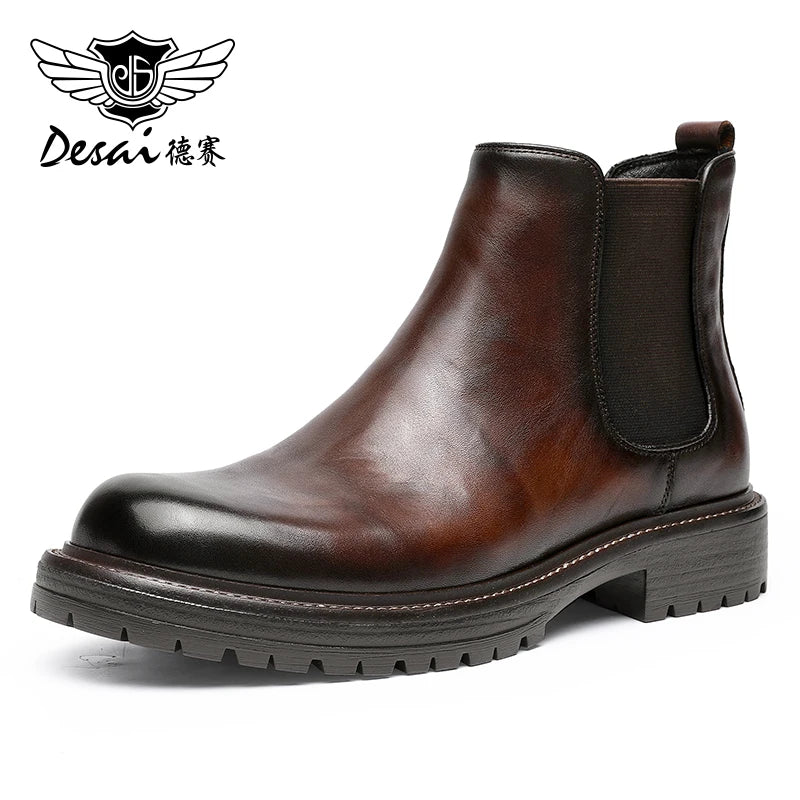 [Australian wool]  Desai Chelsea boots men's shoes British fleece leather boots for men's foot elevating leather boots