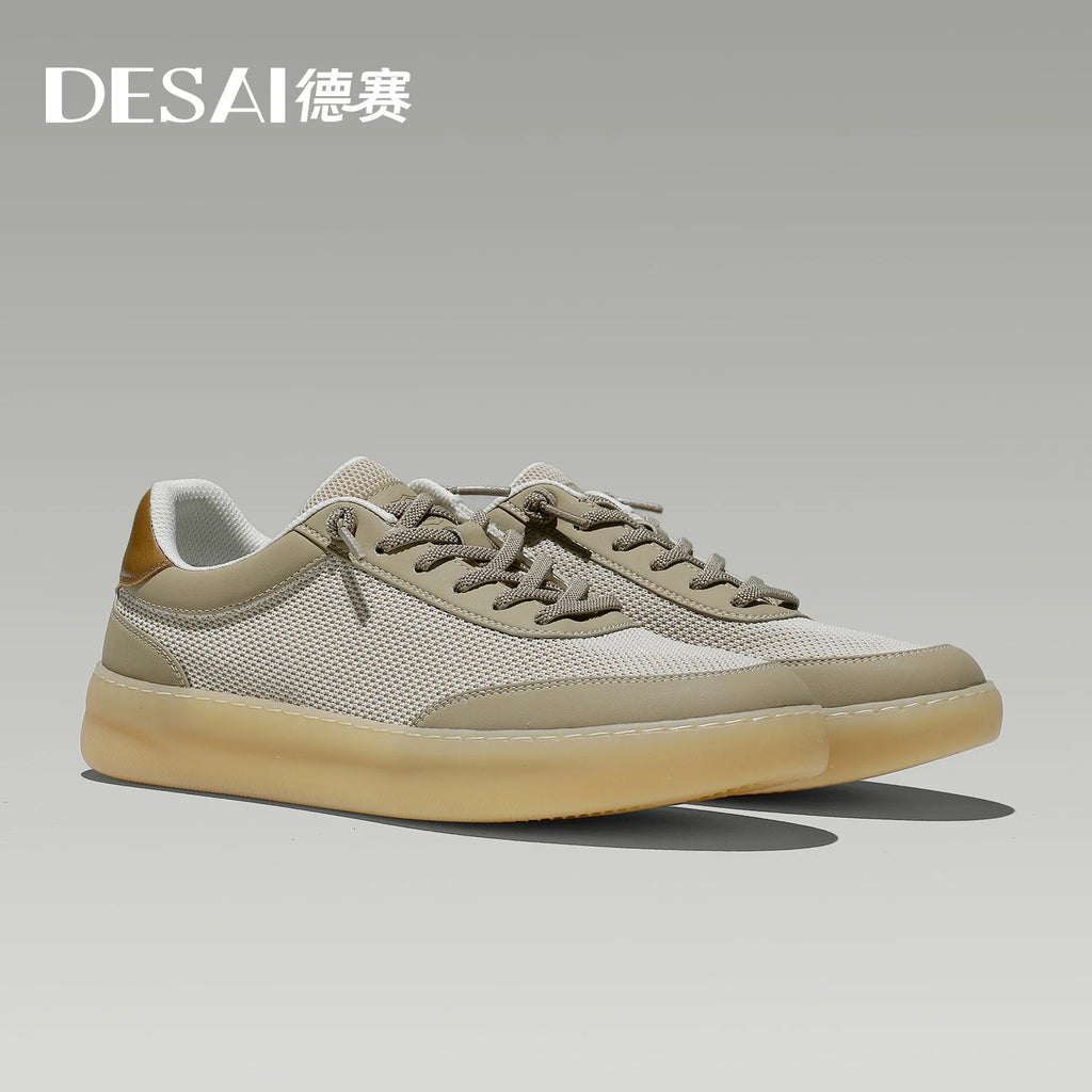 DESAI Breathable casual plimsolls for men; slip-on shoes with soft soles for commuting; white shoes.