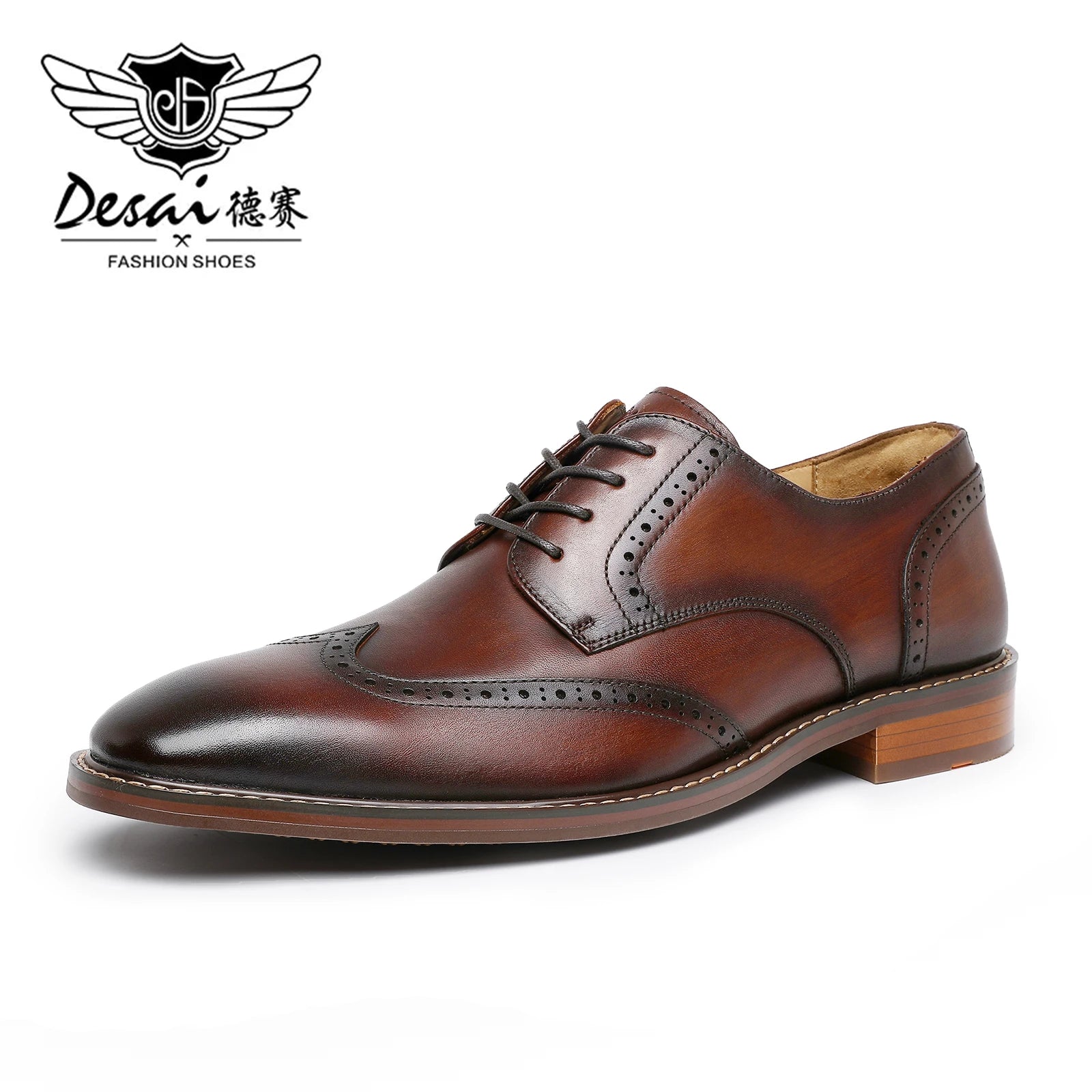 DESAI Business formal men's shoes British genuine leather leisure derby inner height increase wedding groom shoes