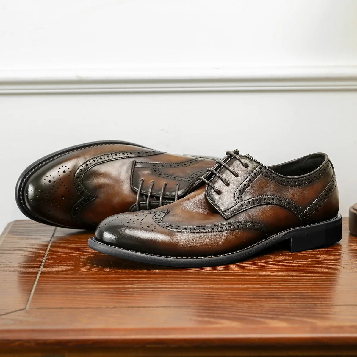 Desai leather high-end Derby soft sole British wedding leather shoes for men business Brogues for men Casual men's dress shoes