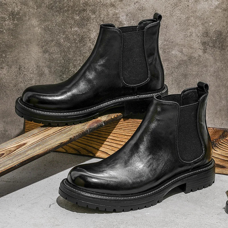[Australian wool]  Desai Chelsea boots men's shoes British fleece leather boots for men's foot elevating leather boots