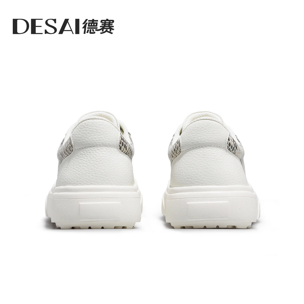 DESAI Leather lightweight casual shoes for men; breathable white shoes