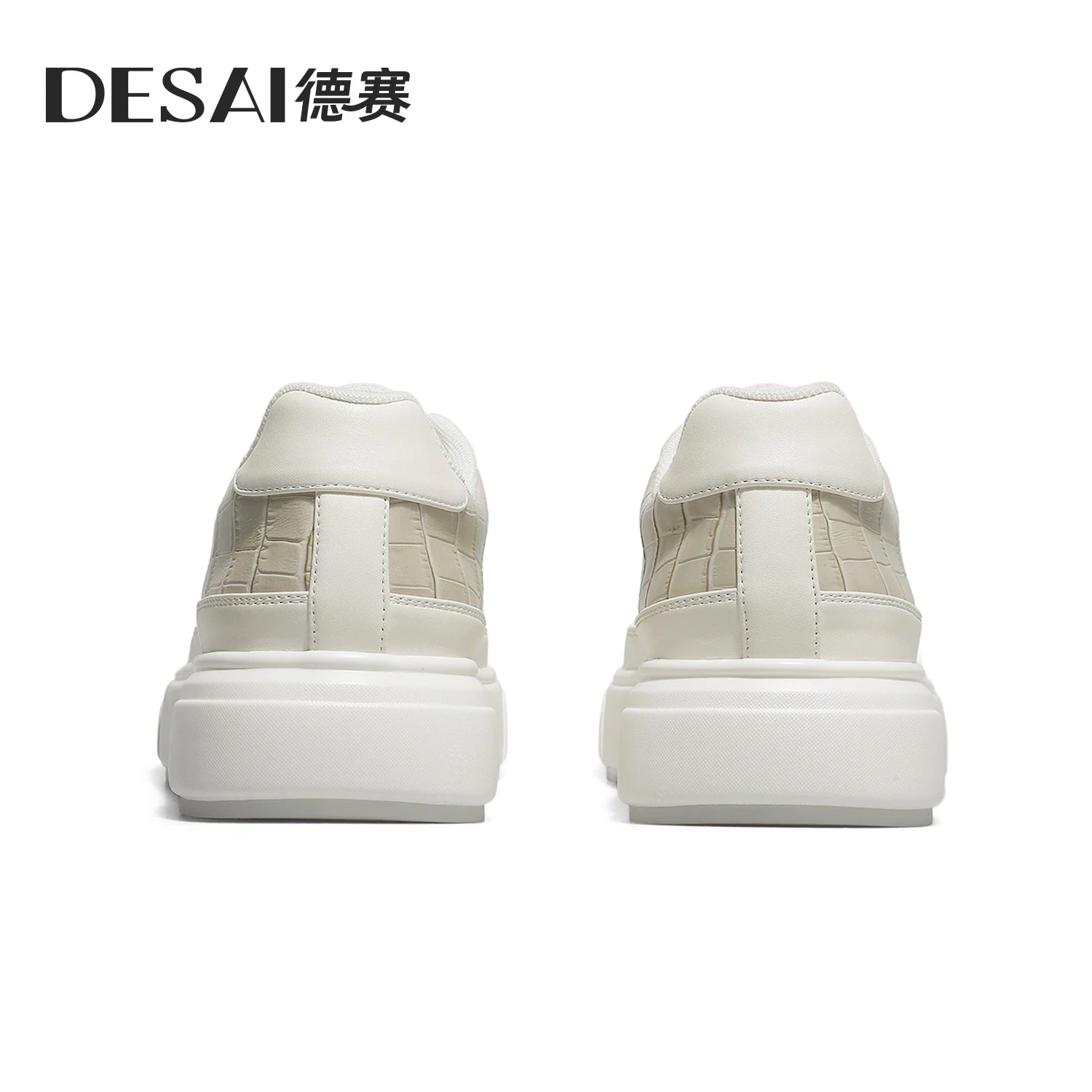 DESAI Thick-soled sports shoes for men with breathable mesh upper; summer white shoes for casual wear to add height