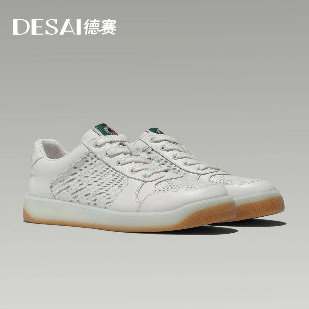 DESAI Leisure lightweight soft sole white shoes men's retro breathable sports plimsolls