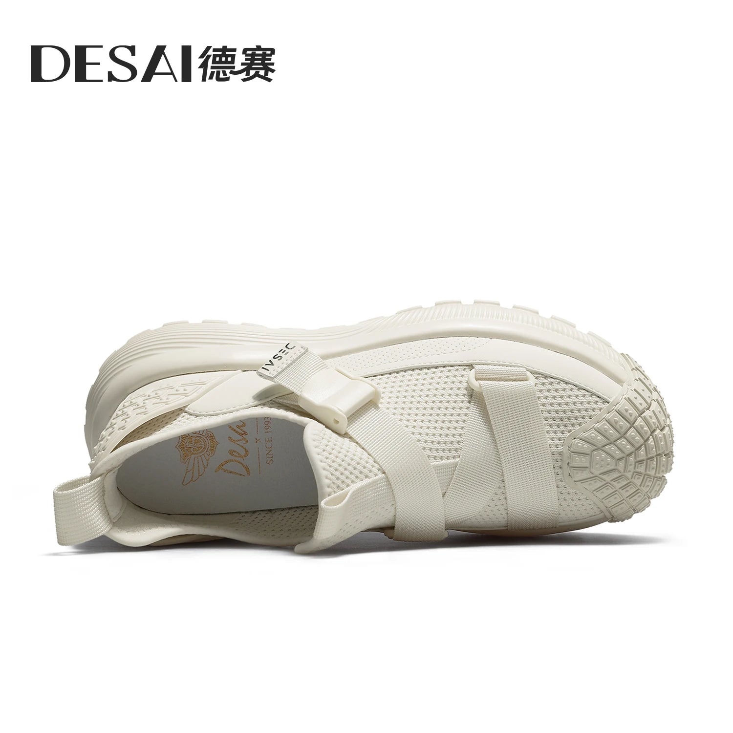 DESAI Breathable mesh shell toe knitted mesh shoes with no laces thick sole heightening casual men's shoes