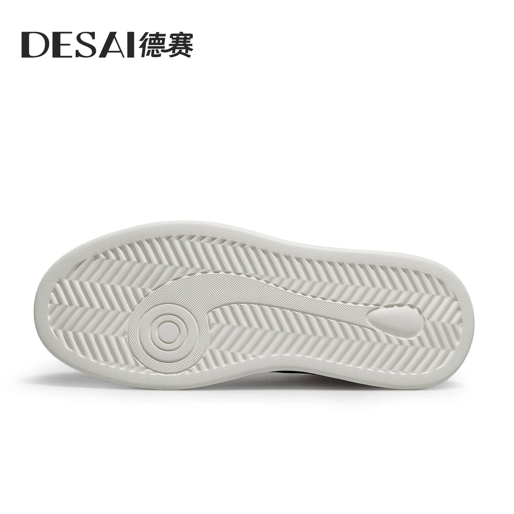 DESAI Men's perforated breathable plimsoll shoes with thick soles and height increase; light and versatile white shoes.