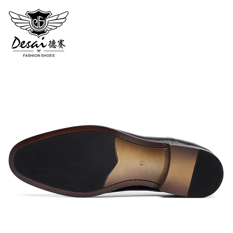 DESAI Brand Full Grain Genuine Leather Business Men Dress Shoes Wedding Oxford Shoes For Men Large Size Black Popular Gifts