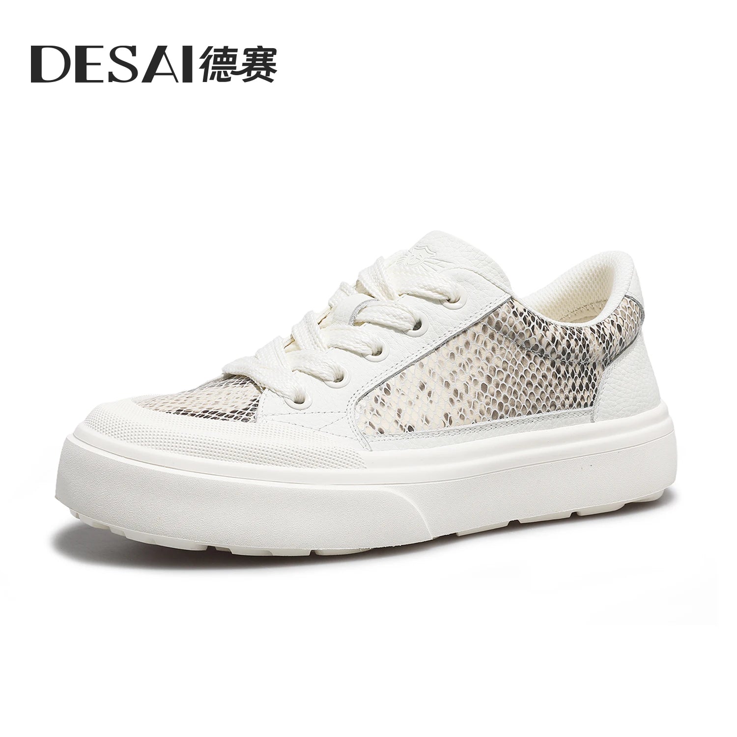 DESAI Leather lightweight casual shoes for men; breathable white shoes