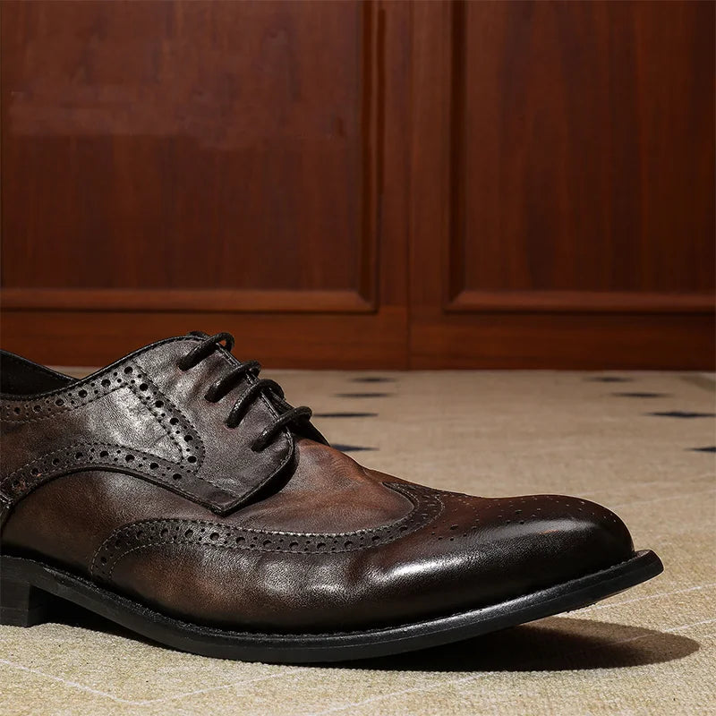 Desai leather high-end Derby soft sole British wedding leather shoes for men business Brogues for men Casual men's dress shoes