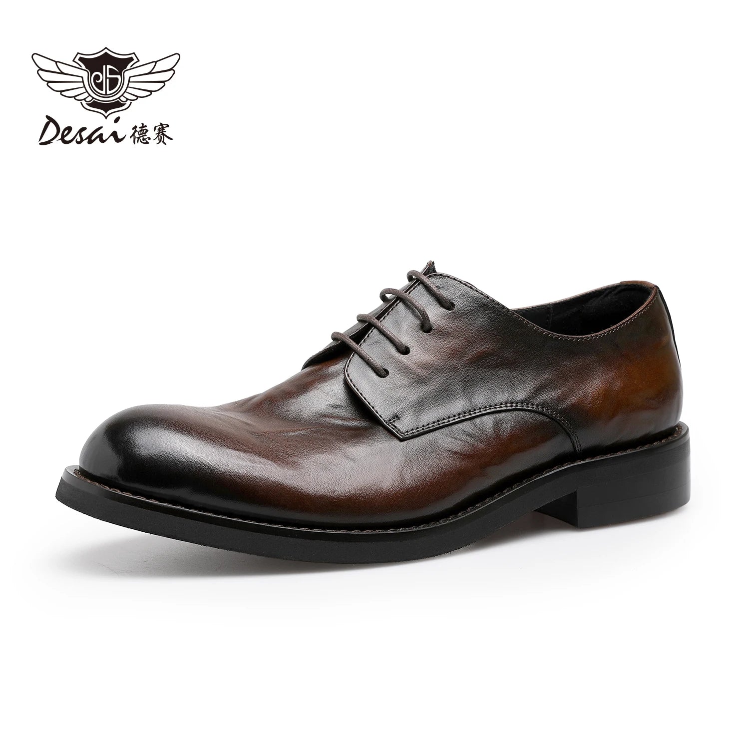 DESAI Business formal genuine leather shoes; wedding height increasing derby shoes; British style vintage men's shoes.