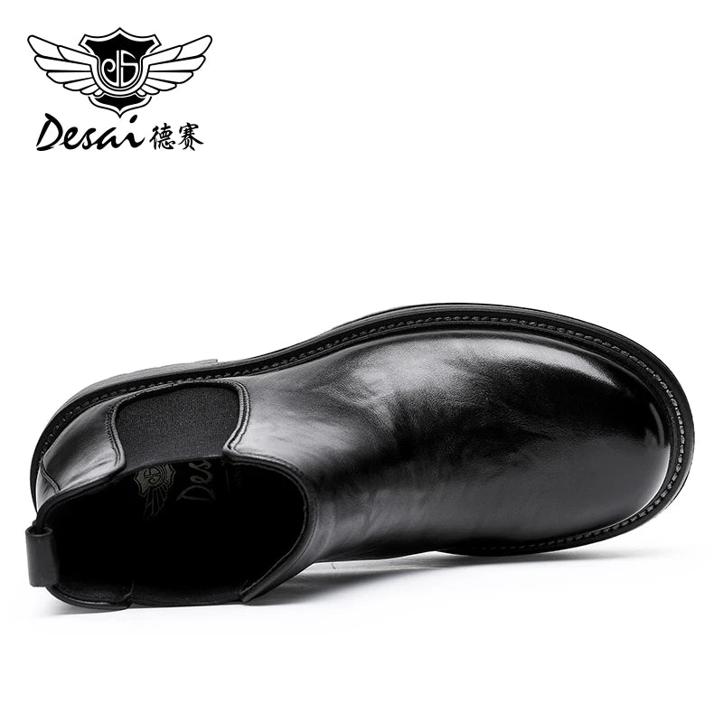[Australian wool]  Desai Chelsea boots men's shoes British fleece leather boots for men's foot elevating leather boots