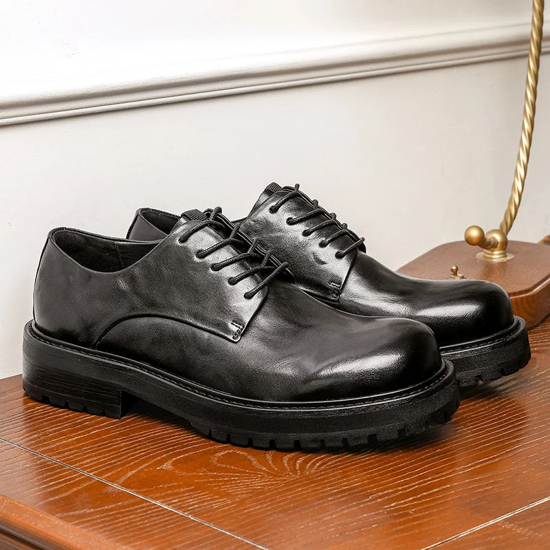 DESAI Full Grain Leather Men Shoes Genuine Leather Luxury Brand Derby Breathable 2023 New Arrival Fashion Designer Thick Bottom