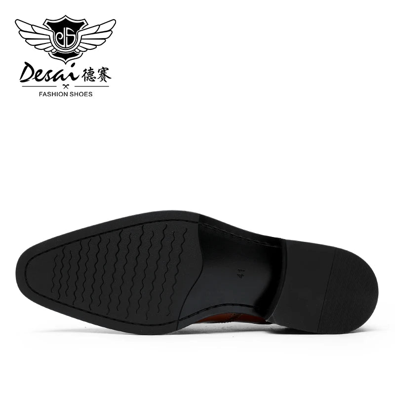 Desai Block Men's Shoes With Elevated Height Inside Business Dress Leather Shoes Men's Pointed Carved British Groom Shoe