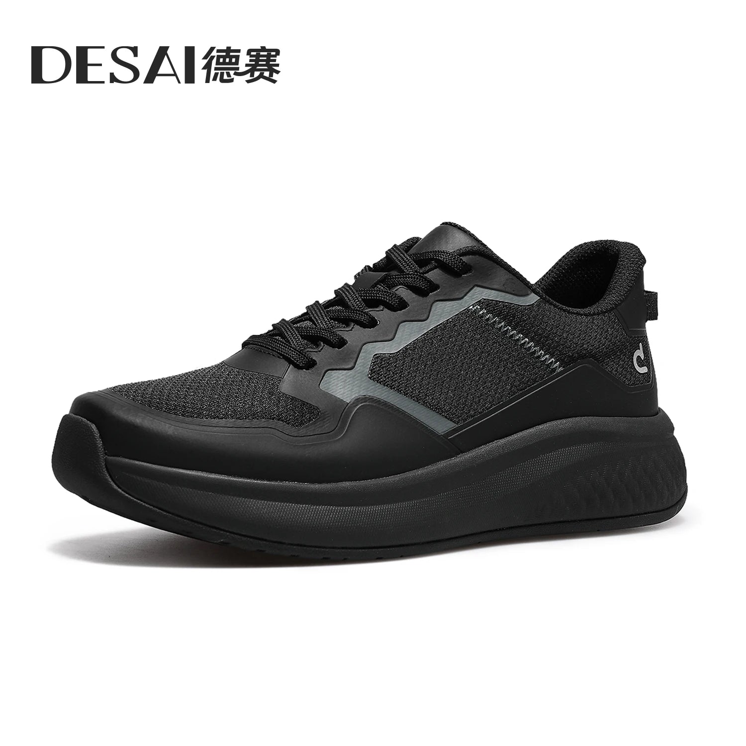 DESAI Thick-soled sports shoes for men with breathable mesh upper; summer white shoes for casual wear to add height