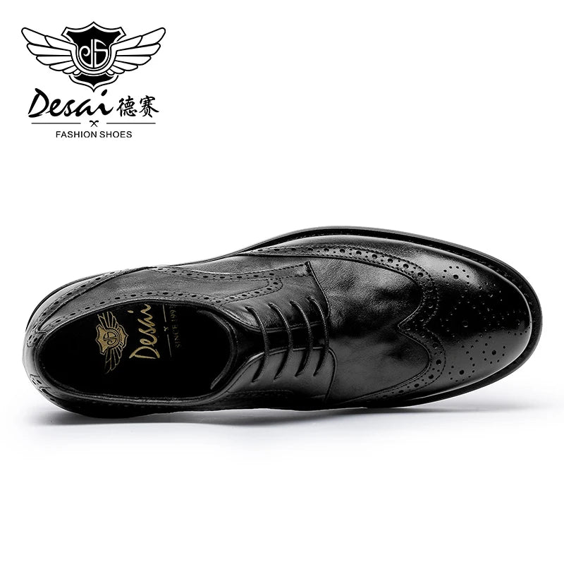 Desai leather high-end Derby soft sole British wedding leather shoes for men business Brogues for men Casual men's dress shoes