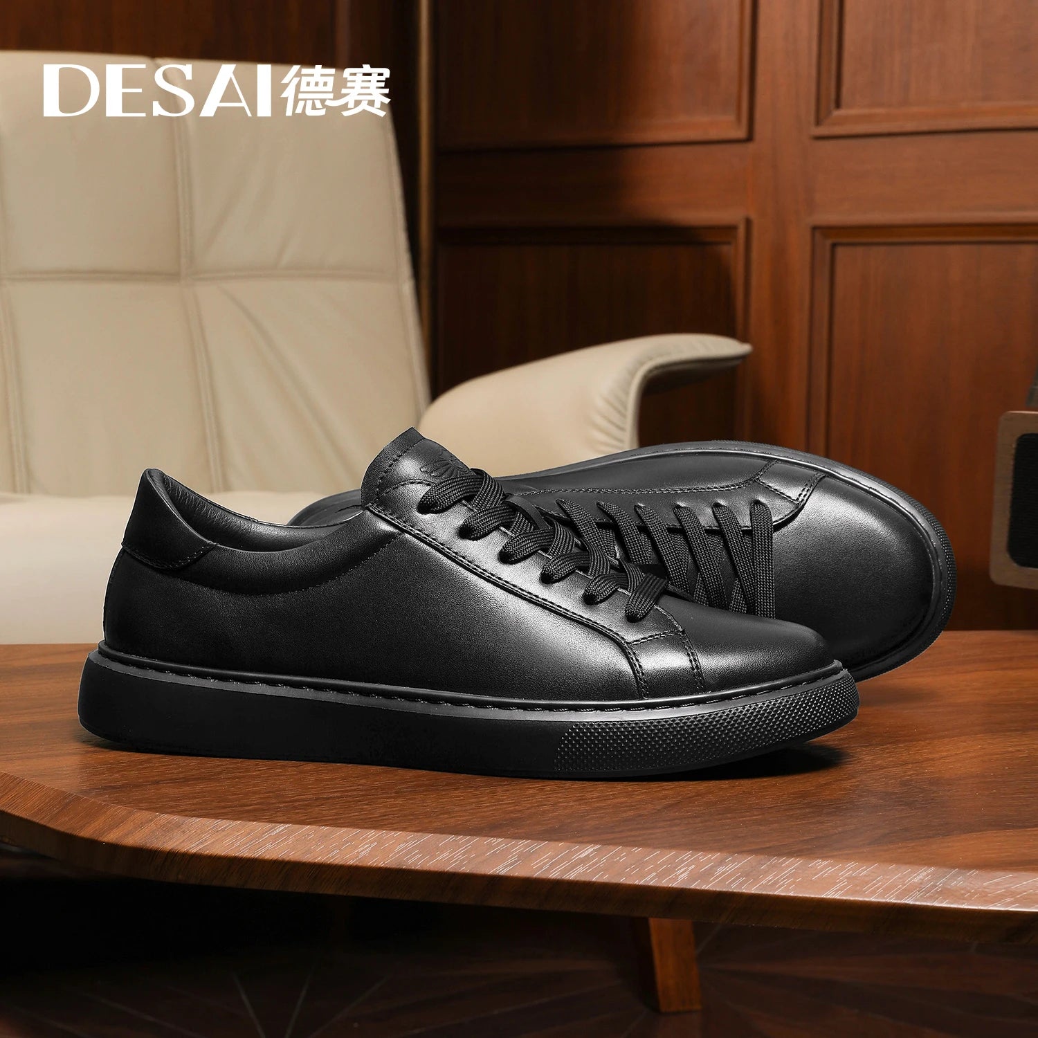 DESAI Leather skateboard shoes with thin soles for men; soft-soled low-top shoes for men