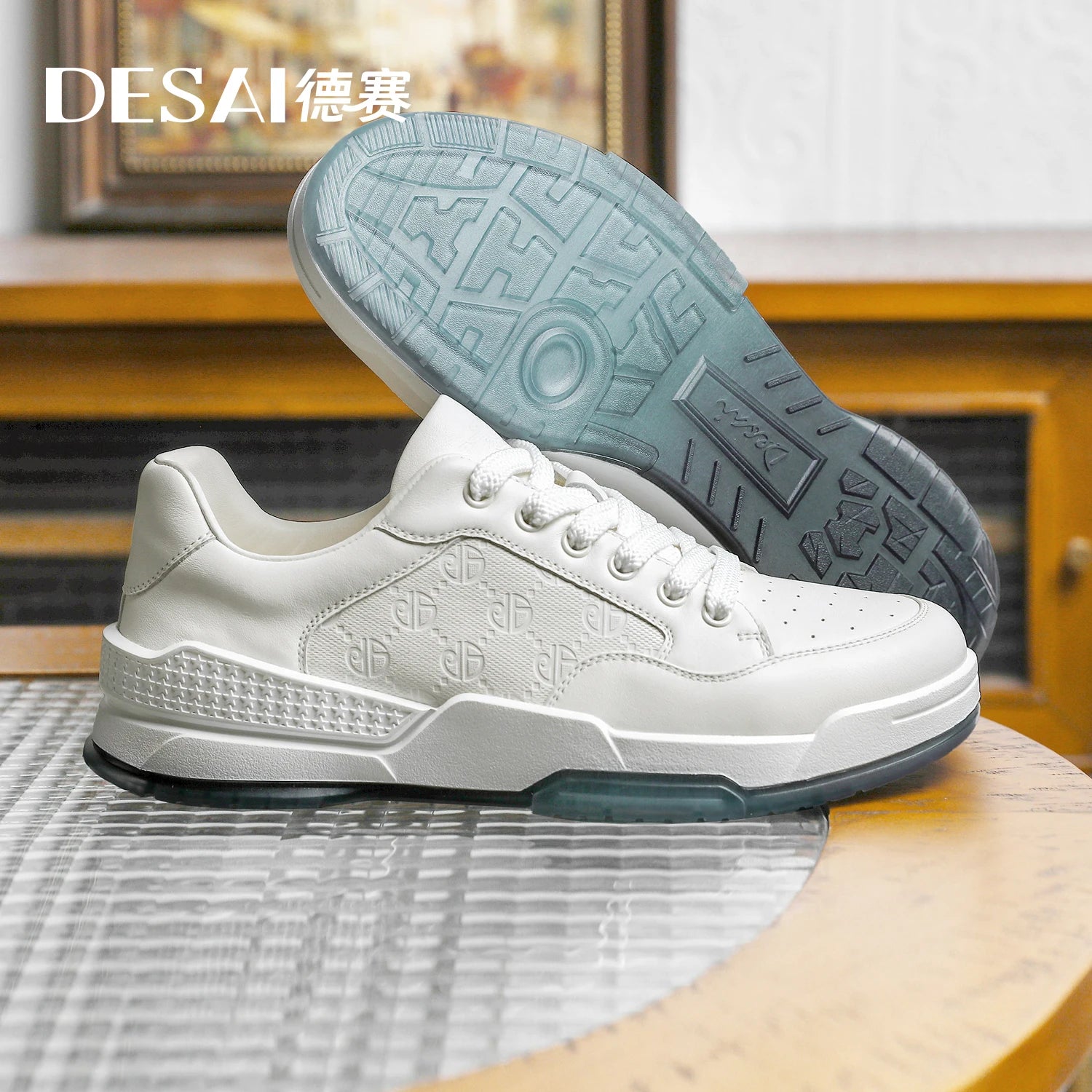 DESAI Full Grain Leather Men Shoes Soft Bottom Casual Sneaker For Men Business Worker Breath New Designer Fashion