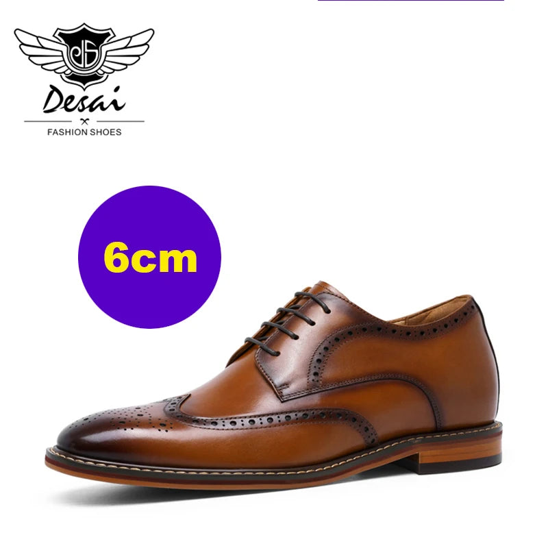 DESAI Business formal men's shoes British genuine leather leisure derby inner height increase wedding groom shoes