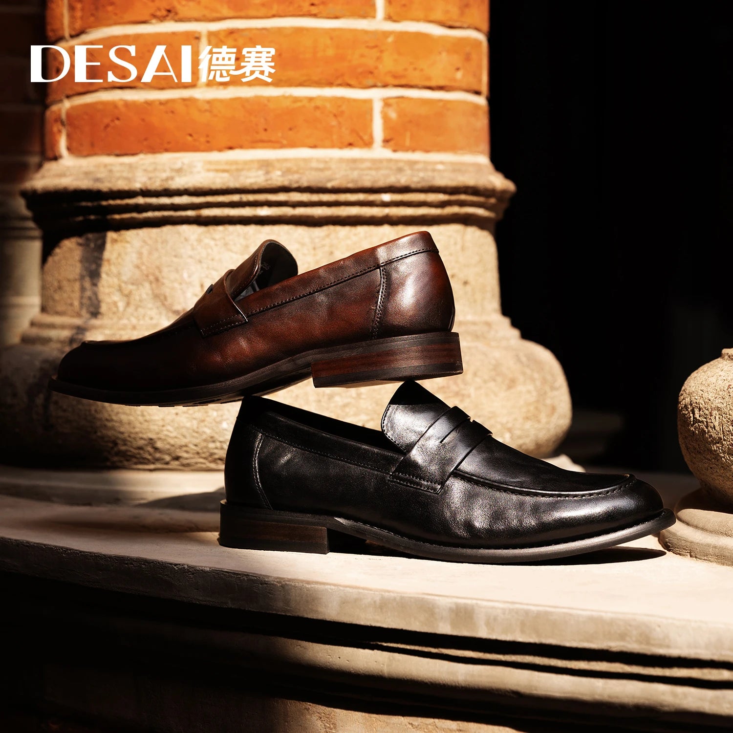 Desai Men's Shoes Genuine Leather Comfortable Soft Sole Low Cut Loafers British Style Business Casual Leather Shoes