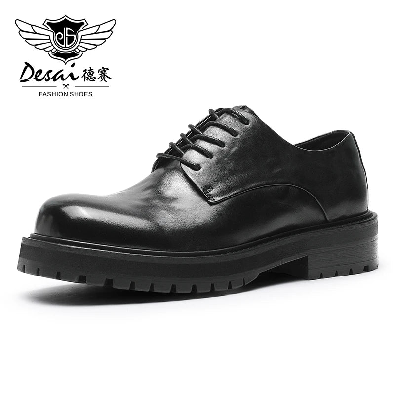 DESAI Full Grain Leather Men Shoes Genuine Leather Luxury Brand Derby Breathable 2023 New Arrival Fashion Designer Thick Bottom