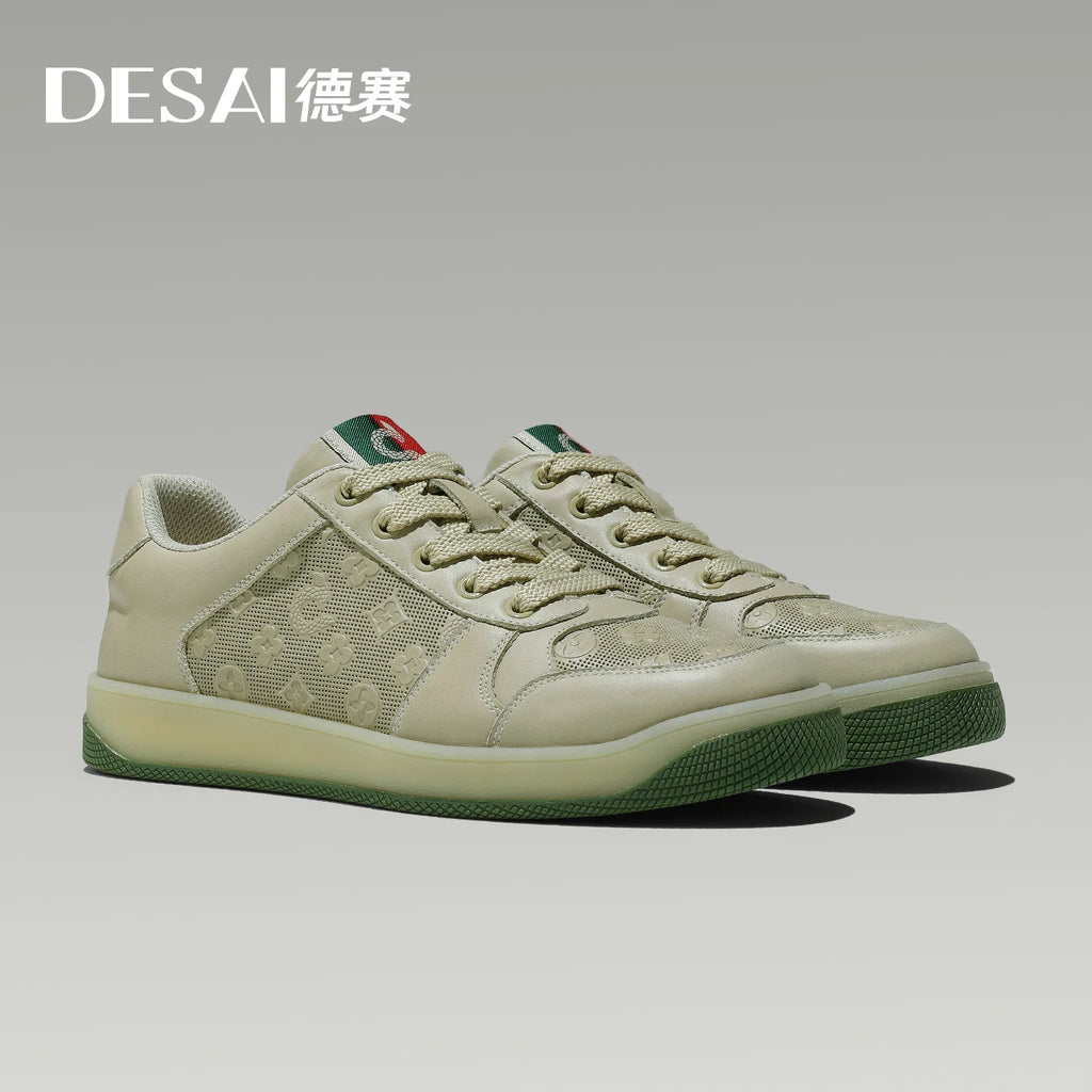 DESAI Leisure lightweight soft sole white shoes men's retro breathable sports plimsolls