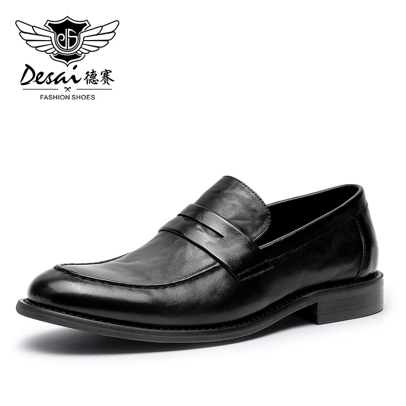 Desai Men's Shoes Genuine Leather Comfortable Soft Sole Low Cut Loafers British Style Business Casual Leather Shoes