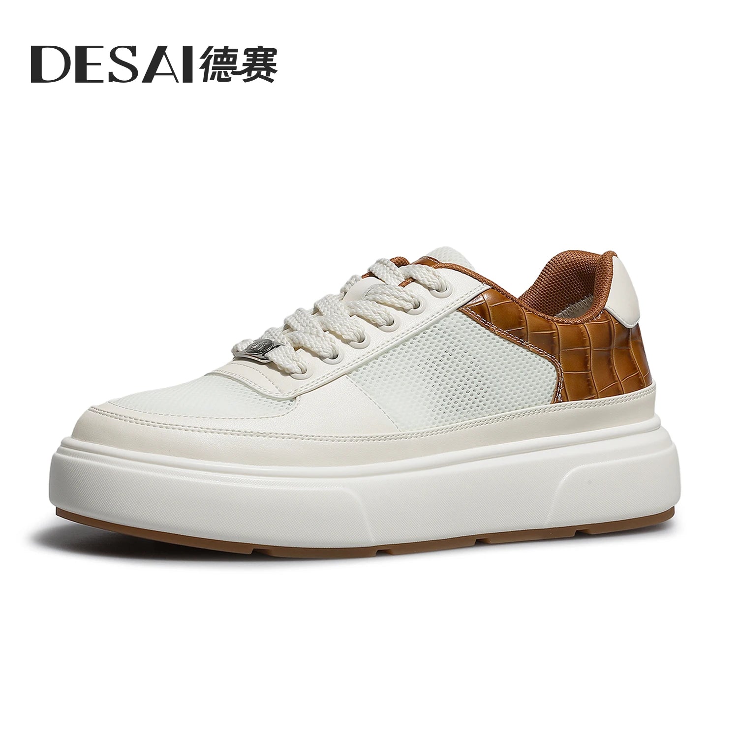DESAI Thick-soled sports shoes for men with breathable mesh upper; summer white shoes for casual wear to add height