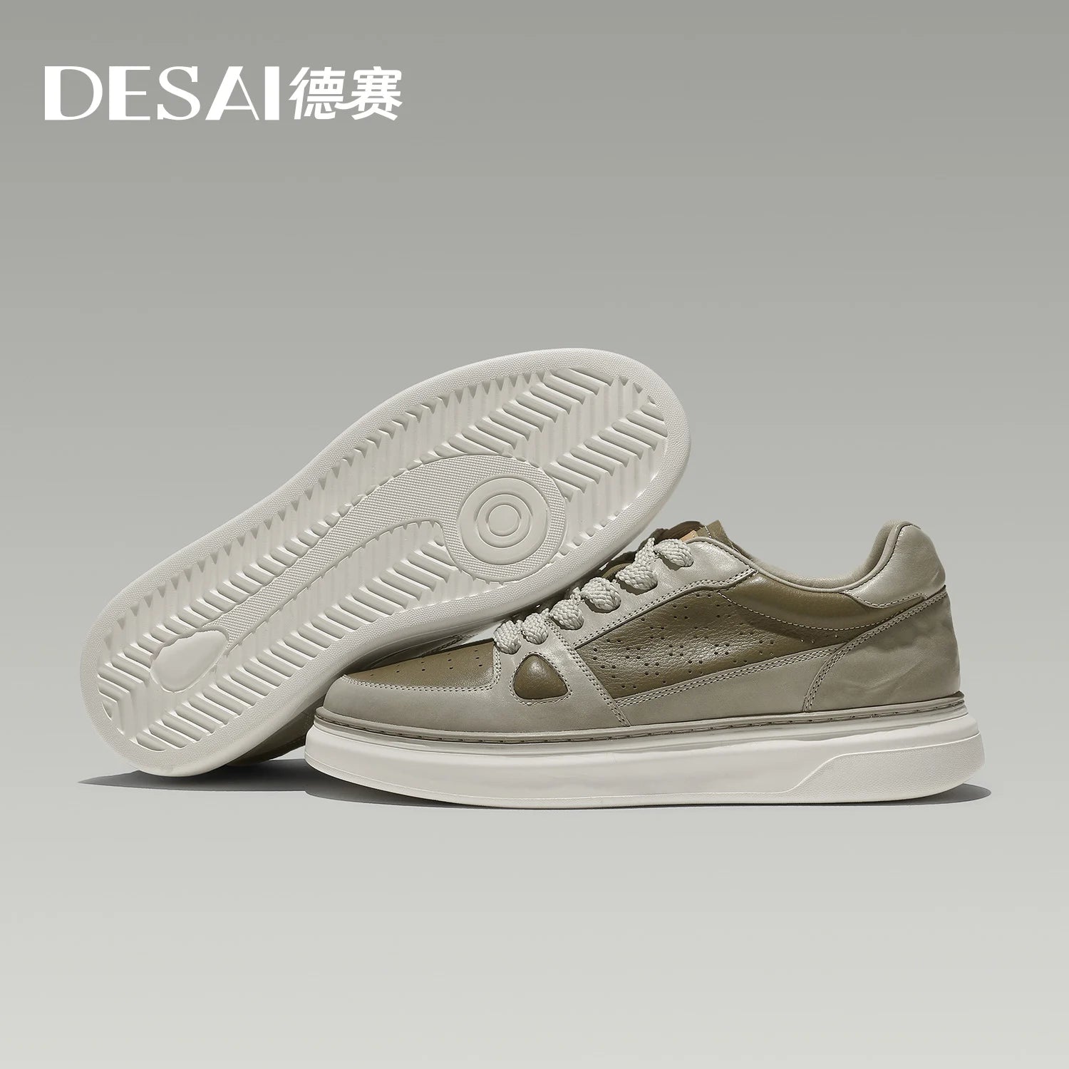 DESAI Men's perforated breathable plimsoll shoes with thick soles and height increase; light and versatile white shoes.