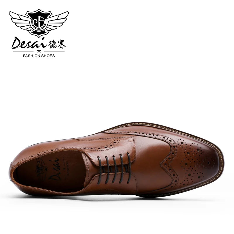 DESAI Business formal men's shoes British genuine leather leisure derby inner height increase wedding groom shoes