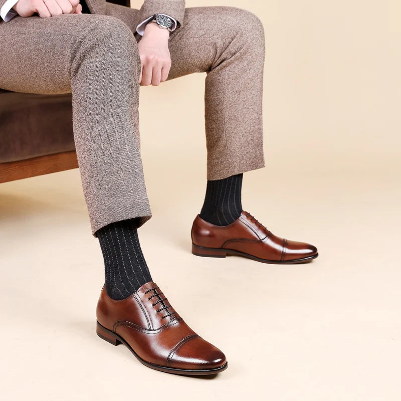 DESAI Brand Full Grain Genuine Leather Business Men Dress Shoes Wedding Oxford Shoes For Men Large Size Black Popular Gifts