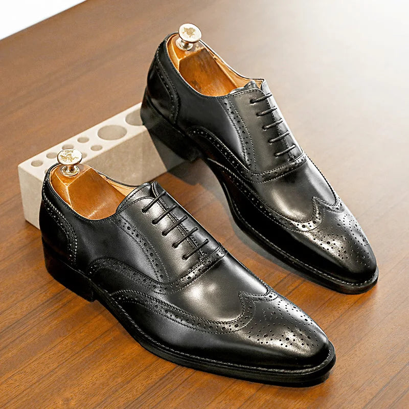 Desai Block Men's Shoes With Elevated Height Inside Business Dress Leather Shoes Men's Pointed Carved British Groom Shoe