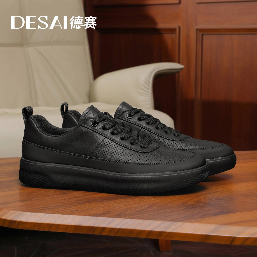 DESAI Punch hole breathable shoes soft sole lightweight men's leisure plimsolls versatile white shoes