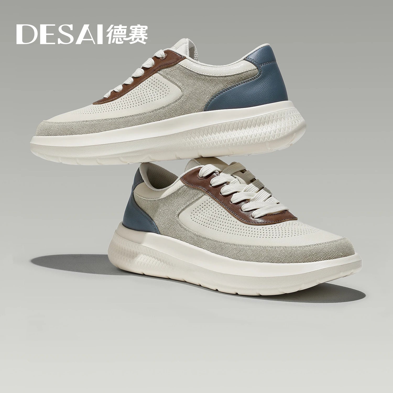 DESAI Leisure shoes with perforated ventilation, thick soles, height increasing, lightweight and versatile for men