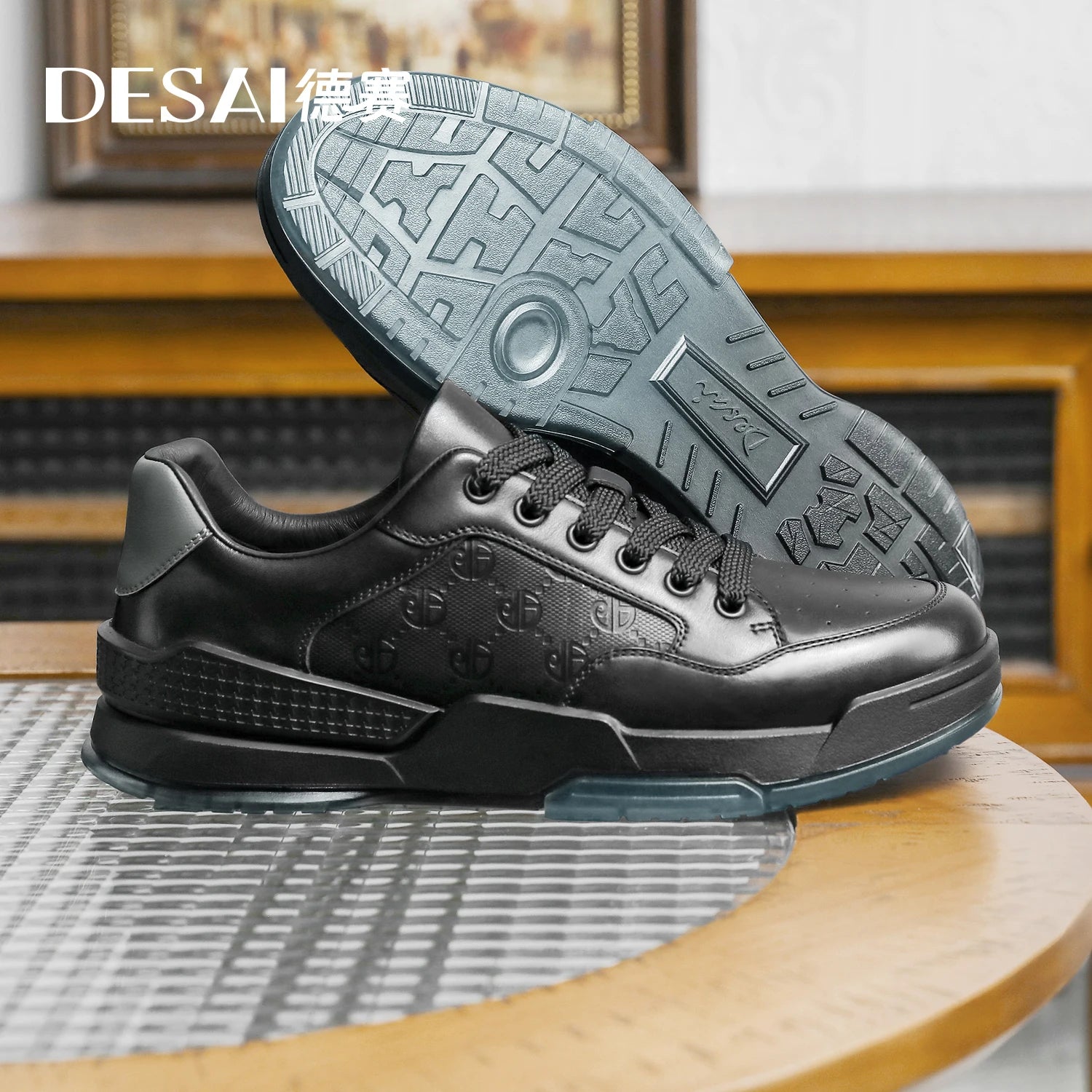 DESAI Full Grain Leather Men Shoes Soft Bottom Casual Sneaker For Men Business Worker Breath New Designer Fashion