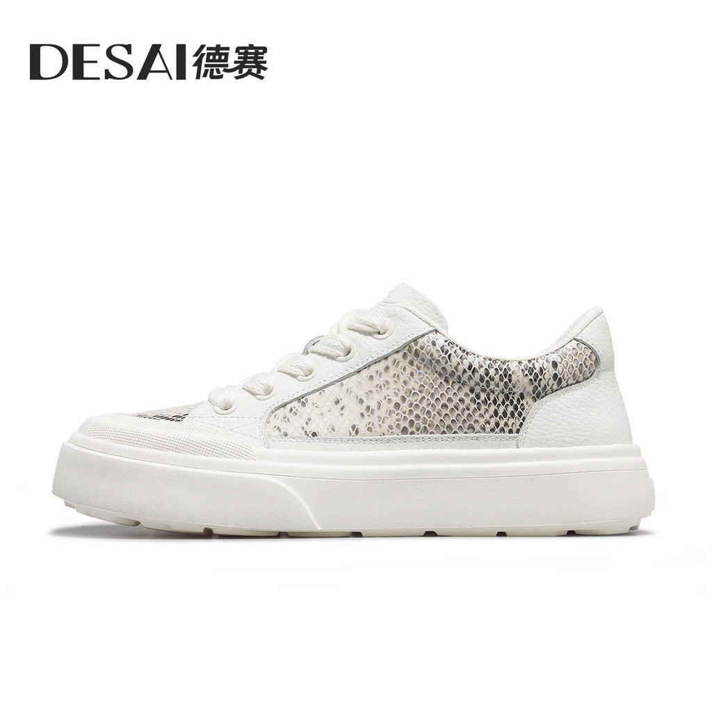 DESAI Leather lightweight casual shoes for men; breathable white shoes