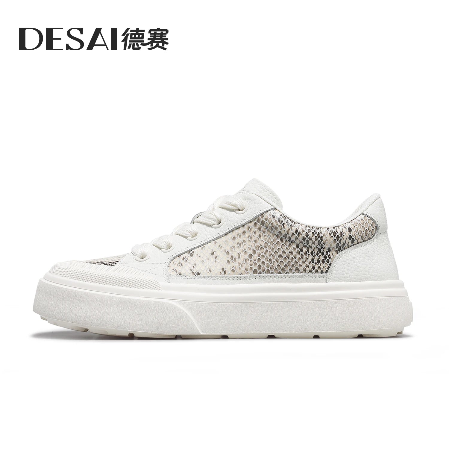DESAI Leather lightweight casual shoes for men; breathable white shoes