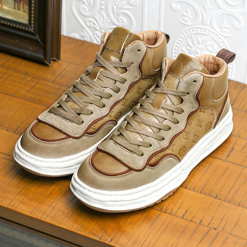 DESAI Brand Full Grain Leather Mens Shoes Casual Breathable Fashion Outdoor High Tops 2023 Warm Add Fur New