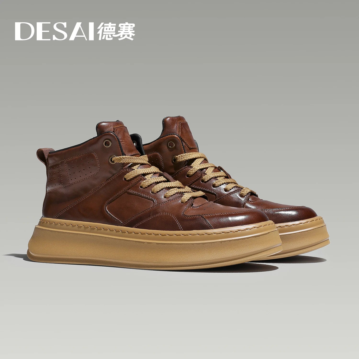 [Hand scratch grain color warm work shoes] Desai winter men's shoes comfortable non-slip high top shoes retro board shoes men