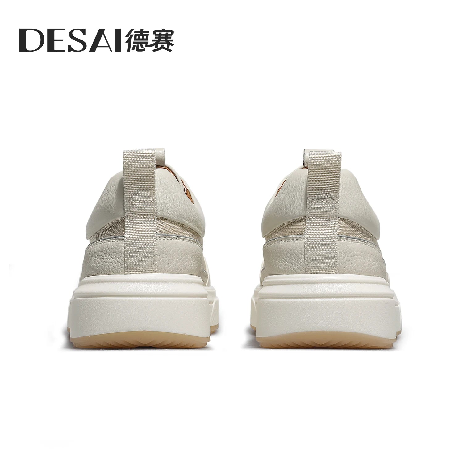 DESAI Men's leather casual shoes with breathable web surface and soft sole; versatile sports plimsolls