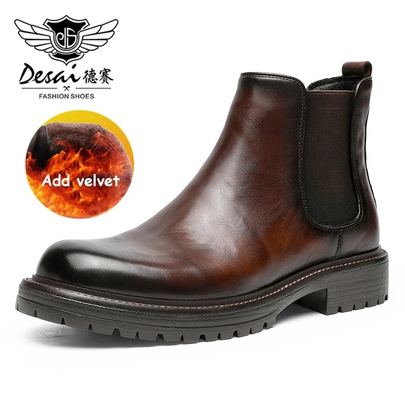 [Australian wool]  Desai Chelsea boots men's shoes British fleece leather boots for men's foot elevating leather boots