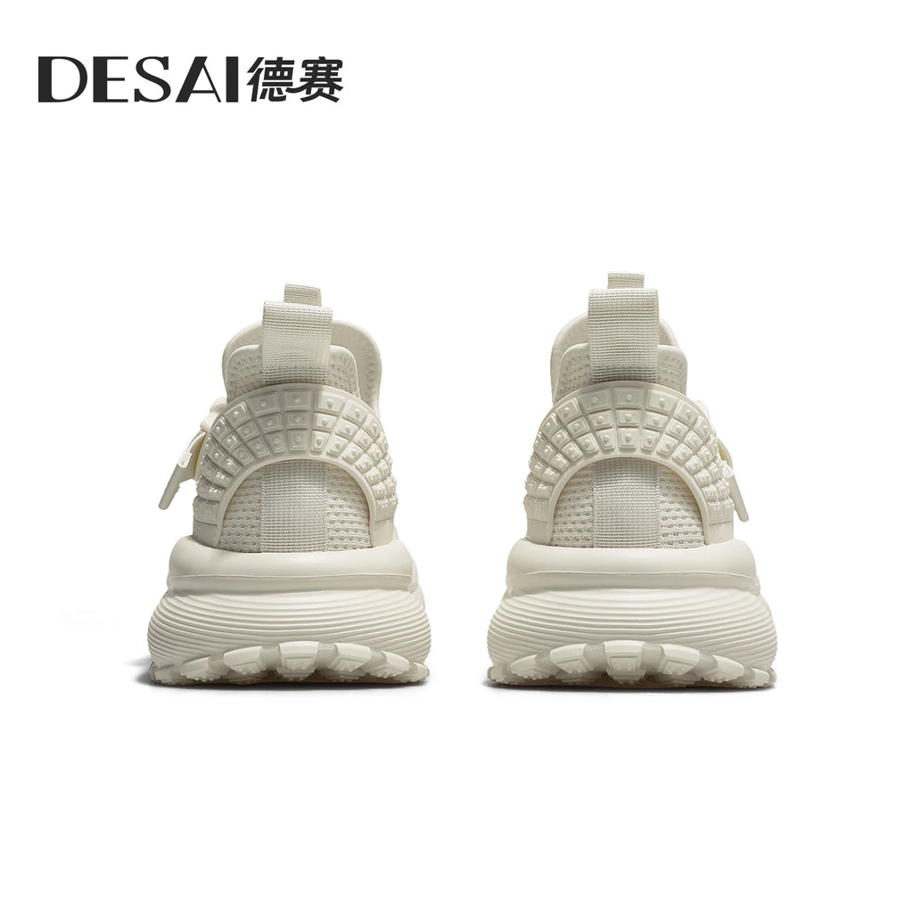 DESAI Breathable mesh shell toe knitted mesh shoes with no laces thick sole heightening casual men's shoes