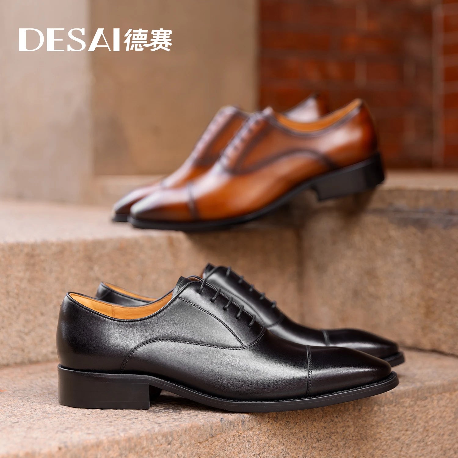 DESAI cap toe Handmade Men's Shoes Business Dress Leather Shoes Men's Pointed Oxford Raised Leather  Shoe