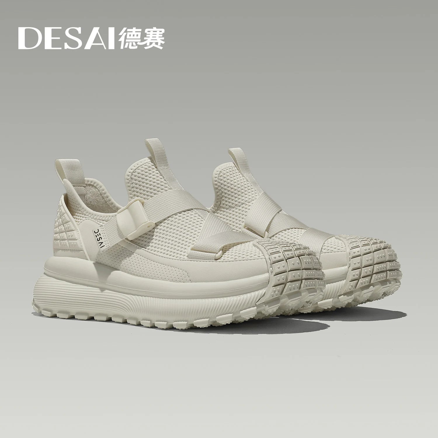 DESAI Breathable mesh shell toe knitted mesh shoes with no laces thick sole heightening casual men's shoes