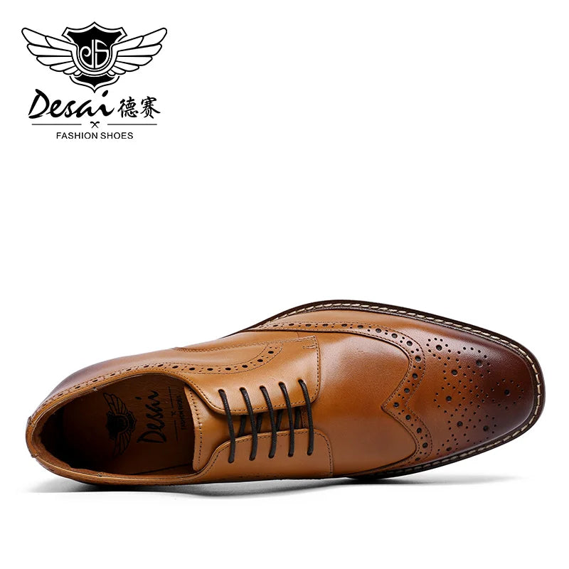 DESAI genuine leather business formal Derby shoes thick soled height increasing leisure shoes brogue carved handmade men's shoes