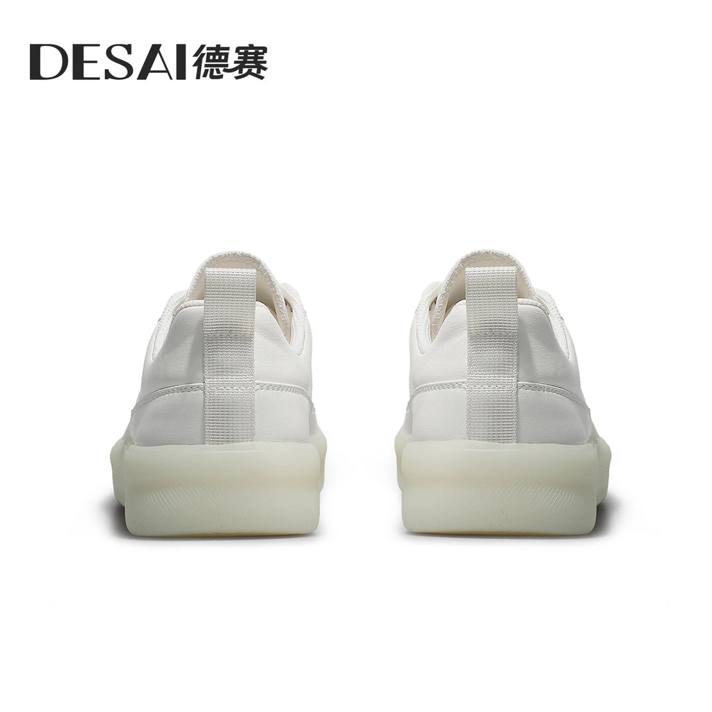 DESAI Punch hole breathable shoes soft sole lightweight men's leisure plimsolls versatile white shoes
