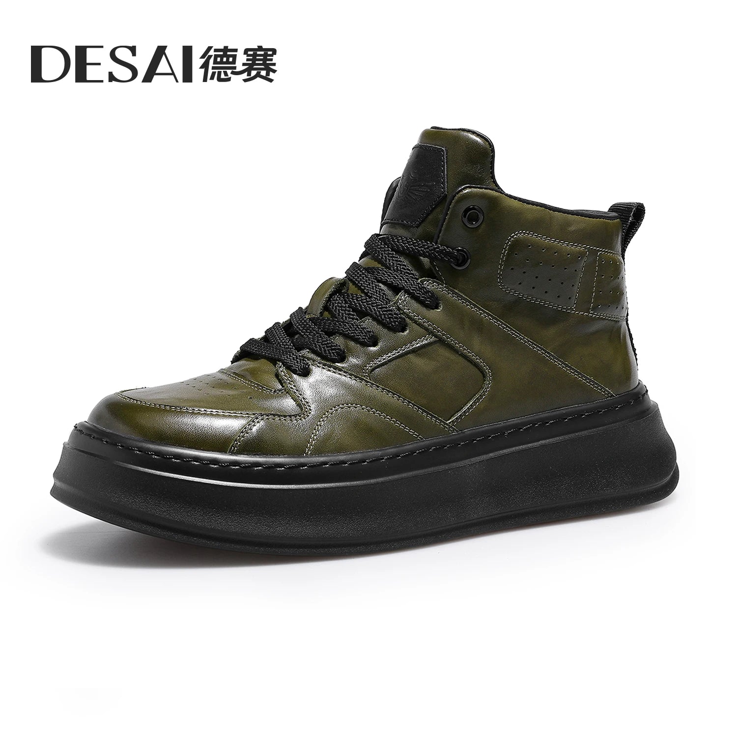 [Hand scratch grain color warm work shoes] Desai winter men's shoes comfortable non-slip high top shoes retro board shoes men