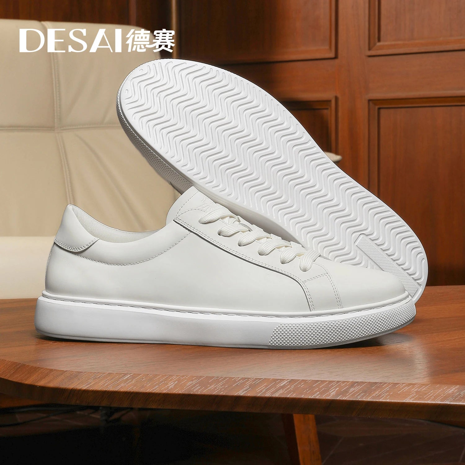 DESAI Leather skateboard shoes with thin soles for men; soft-soled low-top shoes for men