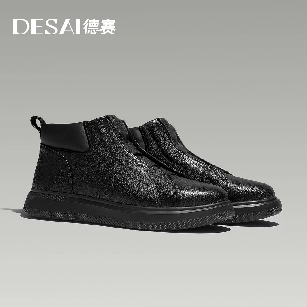 [Graphene quick heat slip-on] Desai winter warm lazy men's casual shoes leather platform shoes