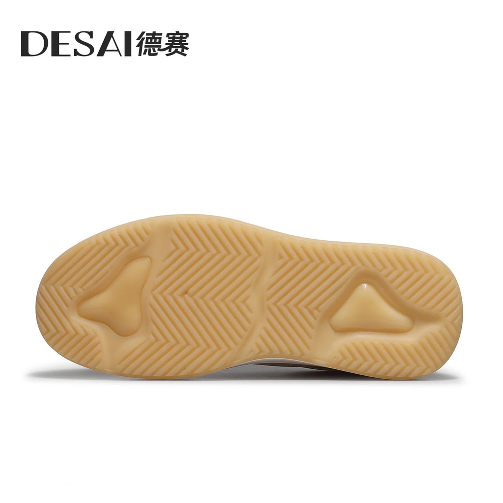DESAI Men's leather casual shoes with breathable web surface and soft sole; versatile sports plimsolls