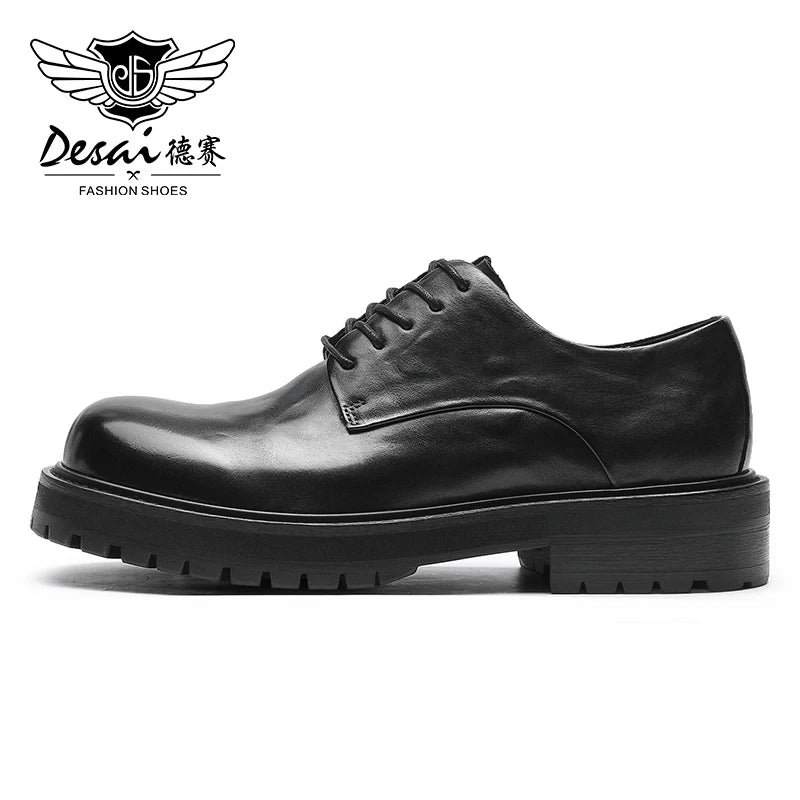 DESAI Full Grain Leather Men Shoes Genuine Leather Luxury Brand Derby Breathable 2023 New Arrival Fashion Designer Thick Bottom